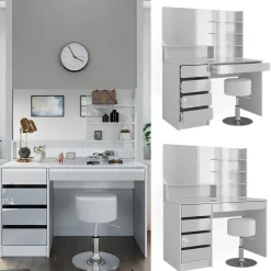 Vicco Schminktisch Sherry Weiß Hochglanz 120 x 75 cm Spiegel Regal Hocker modern Best