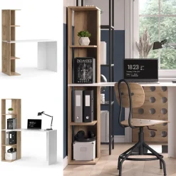 Schreibtisch Tower Weiß Sonoma 122 x 55 cm mit 4 Fächern ^ Vicco Best
