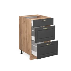 Vicco Schubunterschrank Küchenschrank Küchenmöbel Fame-Line Eiche Anthrazit-Gold Landhaus 50 cm Küche Einbauküche Drehtür Blende Küchenzeile Online