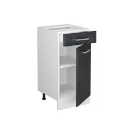 Vicco Schubunterschrank R-Line Schwarz Beton Weiß 40 cm mit Arbeitsplatte Eiche Hot