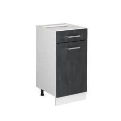 Vicco Schubunterschrank R-Line Schwarz Beton Weiß 40 cm mit Arbeitsplatte Eiche Hot