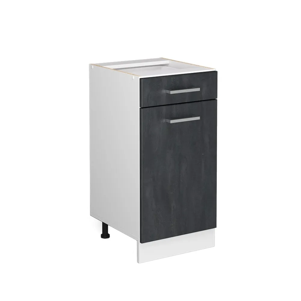 Vicco Schubunterschrank R-Line Schwarz Beton Weiß 40 cm mit Arbeitsplatte Eiche Hot