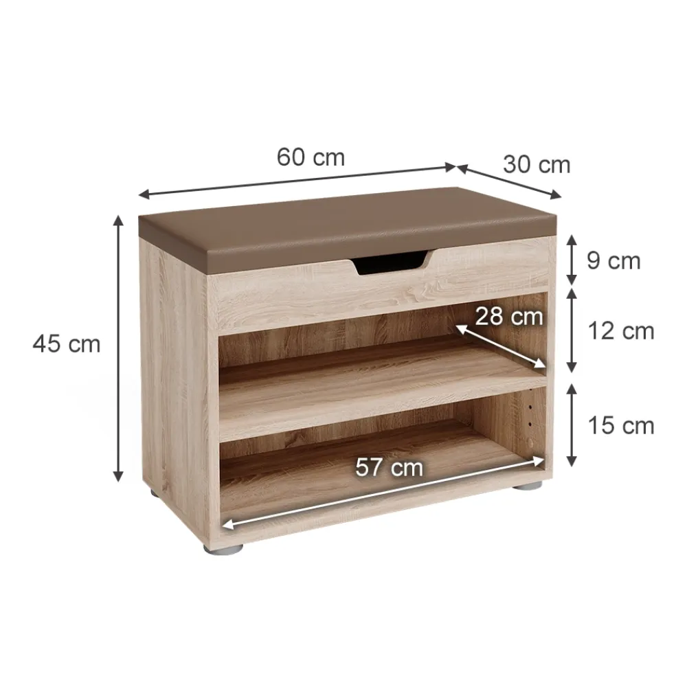 Schuhbank Schuhschrank Schuhablage Sitzbank Klappdeckel 6 Paar Sonoma ^ Vicco Clearance