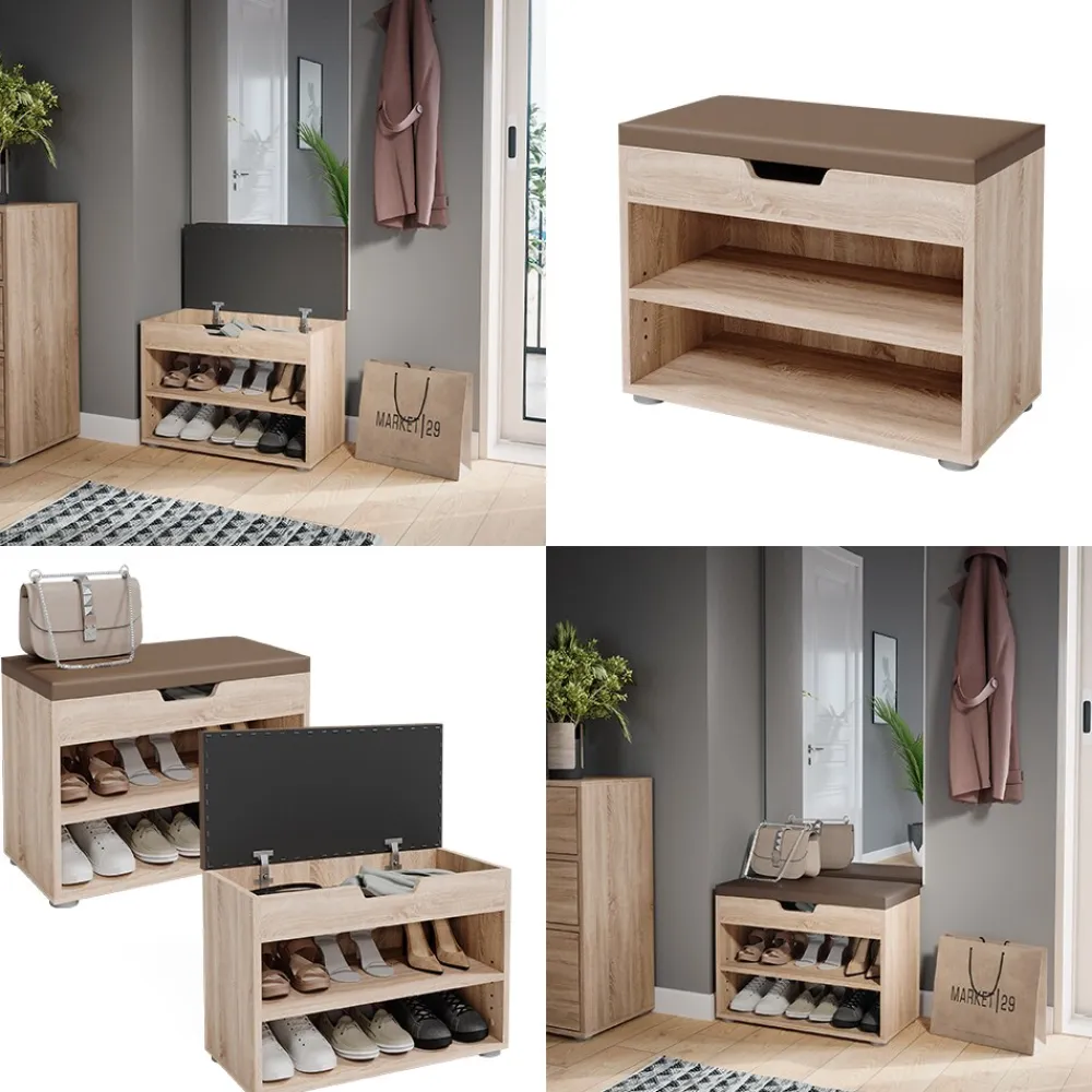 Schuhbank Schuhschrank Schuhablage Sitzbank Klappdeckel 6 Paar Sonoma ^ Vicco Clearance