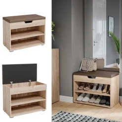 Schuhbank Schuhschrank Schuhablage Sitzbank Klappdeckel 6 Paar Sonoma ^ Vicco Clearance