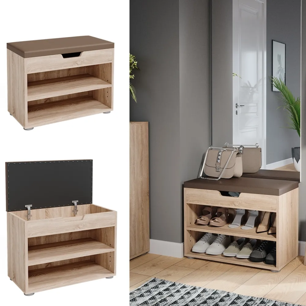Schuhbank Schuhschrank Schuhablage Sitzbank Klappdeckel 6 Paar Sonoma ^ Vicco Clearance