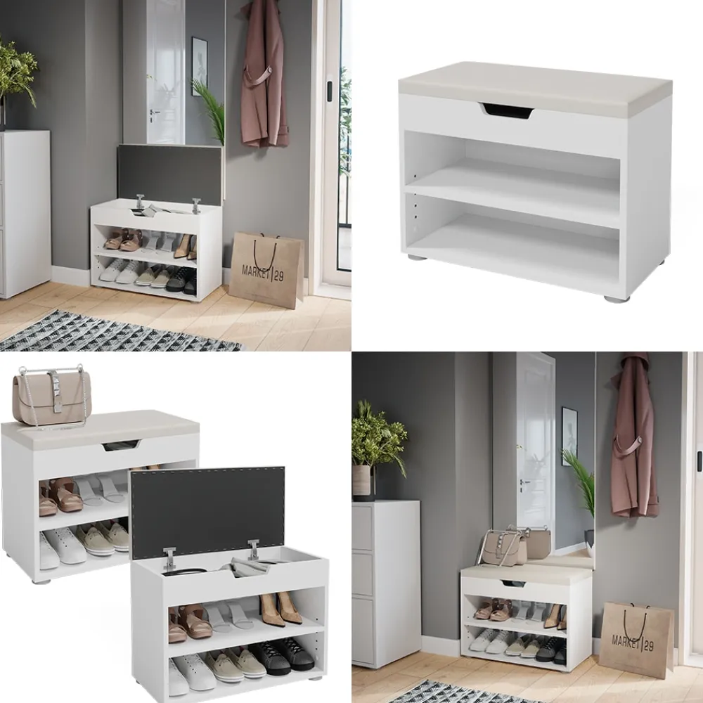 Schuhbank Schuhschrank Schuhablage Sitzbank Klappdeckel 6 Paar Schuhe Weiß ^ Vicco Clearance