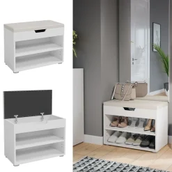 Schuhbank Schuhschrank Schuhablage Sitzbank Klappdeckel 6 Paar Schuhe Weiß ^ Vicco Clearance