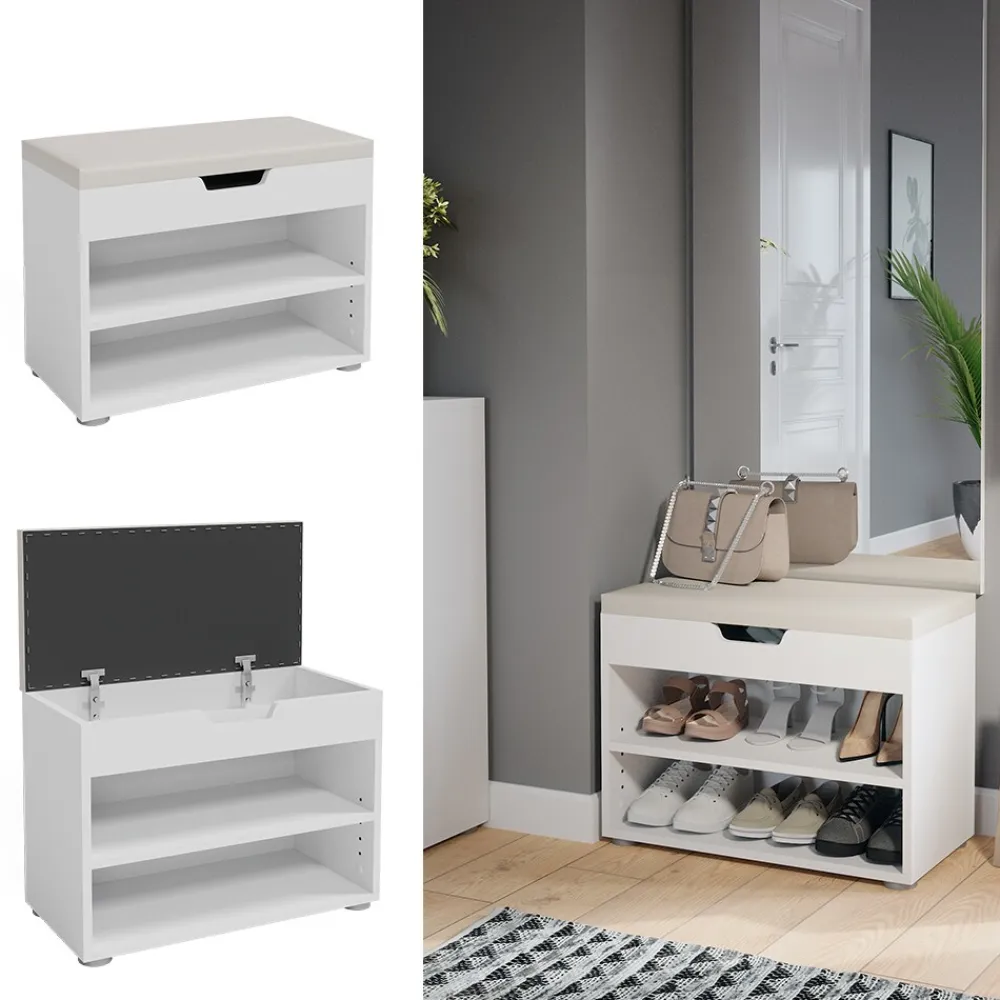 Schuhbank Schuhschrank Schuhablage Sitzbank Klappdeckel 6 Paar Schuhe Weiß ^ Vicco Clearance