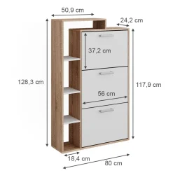 Vicco Schuhkipper Orlando Eiche Weiß 80 x 128,3 cm mit 3 Fächern Discount