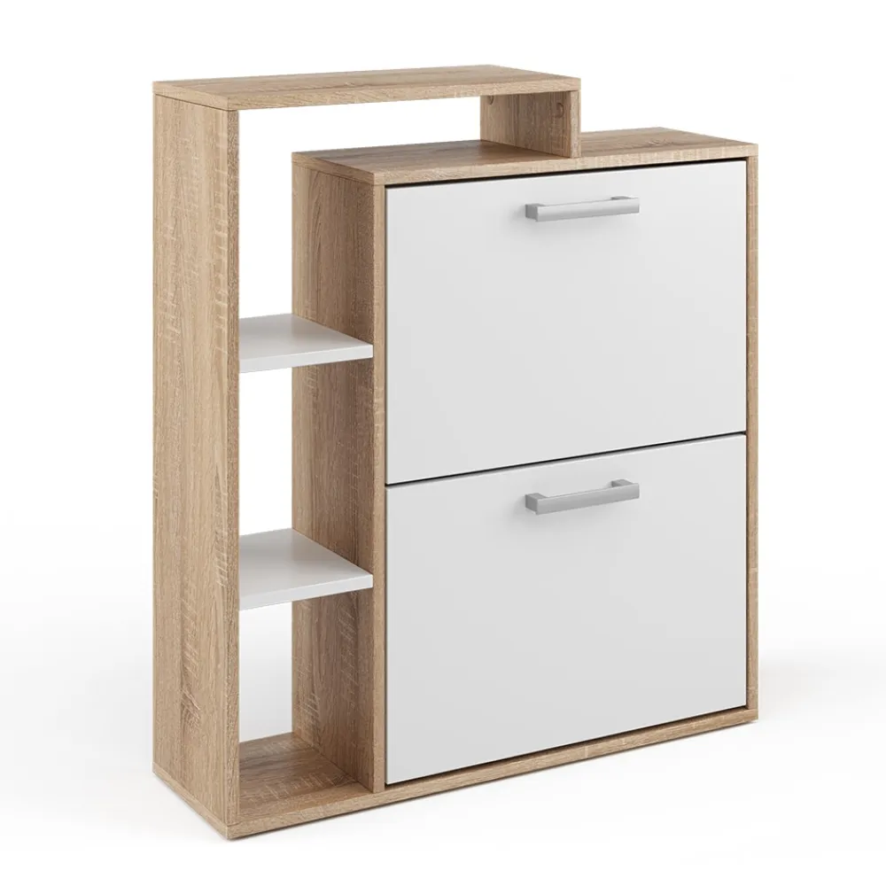 Schuhkipper Orlando 2 Fächer Weiß-Sonoma - Schuhregal Schuhschrank Schrank Kommode Flur Diele Garderobe ^ Vicco Outlet