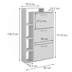 Schuhkipper Orlando Weiß 80 x 128,3 cm mit 3 Fächern ^ Vicco Discount