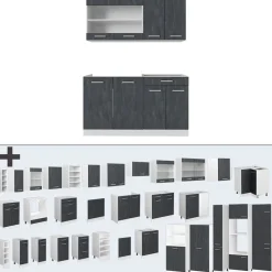 Vicco Singleküche R-Line 140 cm Schwarz Beton Weiß ohne Arbeitsplatte Best
