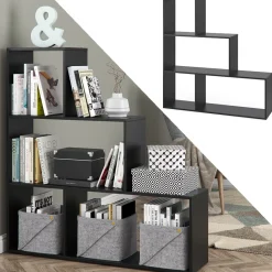 Vicco Treppenregal  ASYM Raumteiler Schwarz 4 Fach Bücherregal Standregal Aktenregal Regal Online