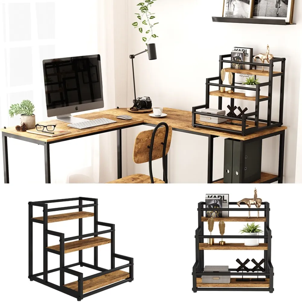 Vicco Treppenregal Fyrk Eiche Schwarz 33 x 34 cm mit 3 Ebenen Outlet