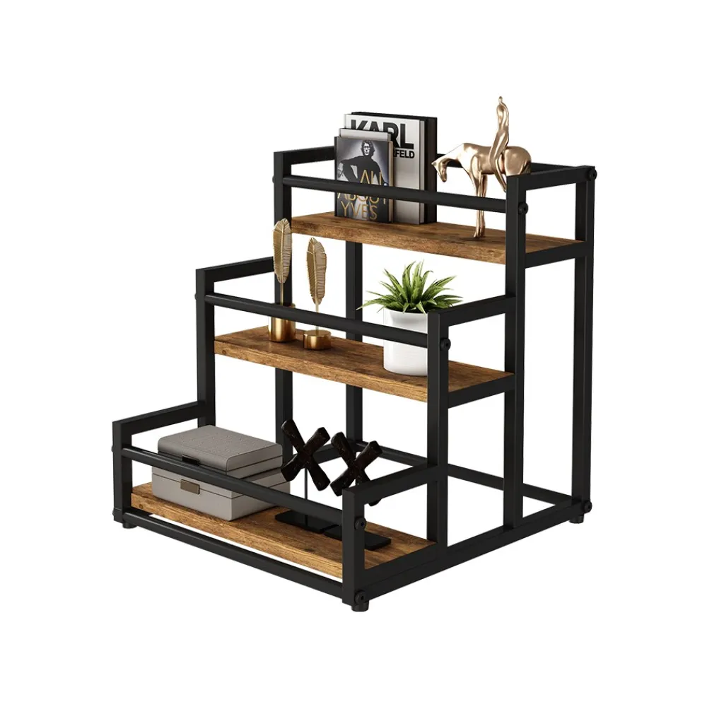 Vicco Treppenregal Fyrk Eiche Schwarz 33 x 34 cm mit 3 Ebenen Outlet