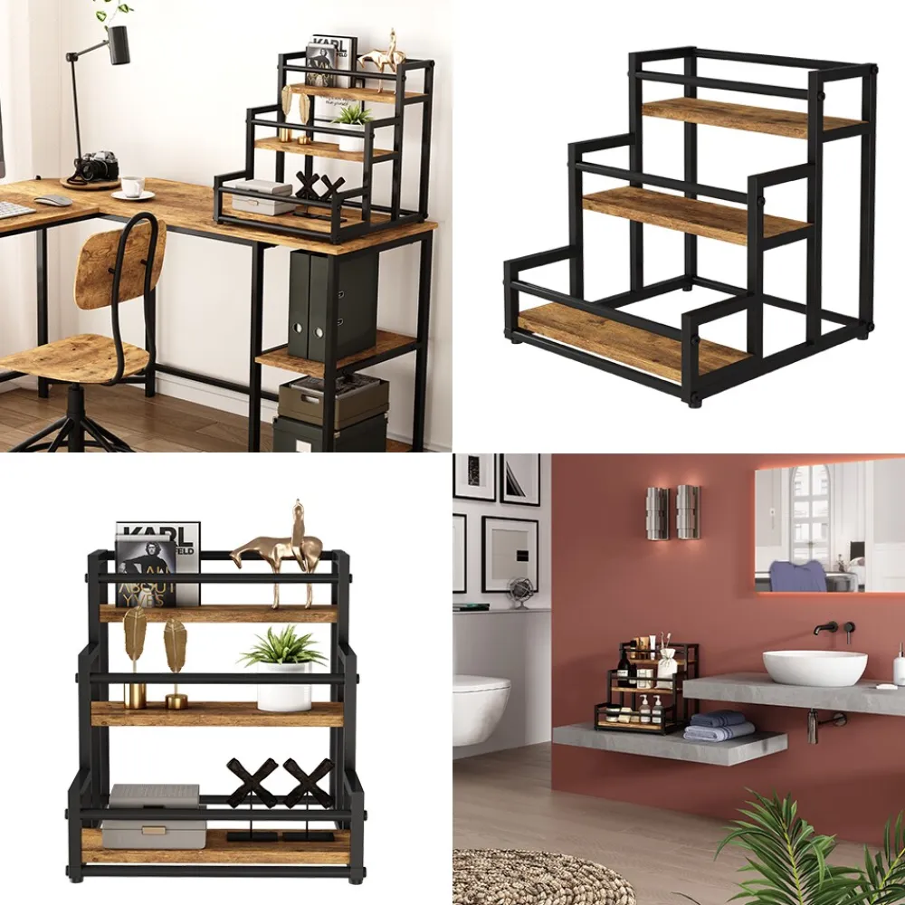 Vicco Treppenregal Fyrk Eiche Schwarz 33 x 34 cm mit 3 Ebenen Outlet
