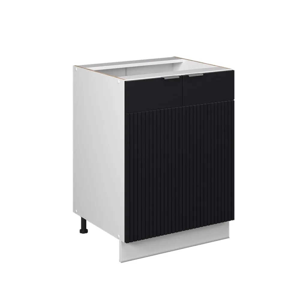 Unterschrank Fame-Line Weiß Schwarz gestreift 60 cm mit Arbeitsplatte Anthrazit ^ Vicco New