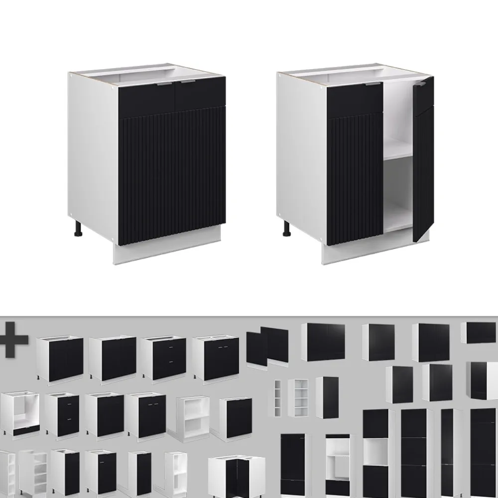 Unterschrank Fame-Line Weiß Schwarz gestreift 60 cm mit Arbeitsplatte Anthrazit ^ Vicco New