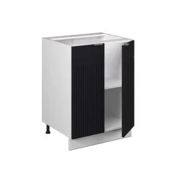 Unterschrank Fame-Line Weiß Schwarz gestreift 60 cm mit Arbeitsplatte Anthrazit ^ Vicco New
