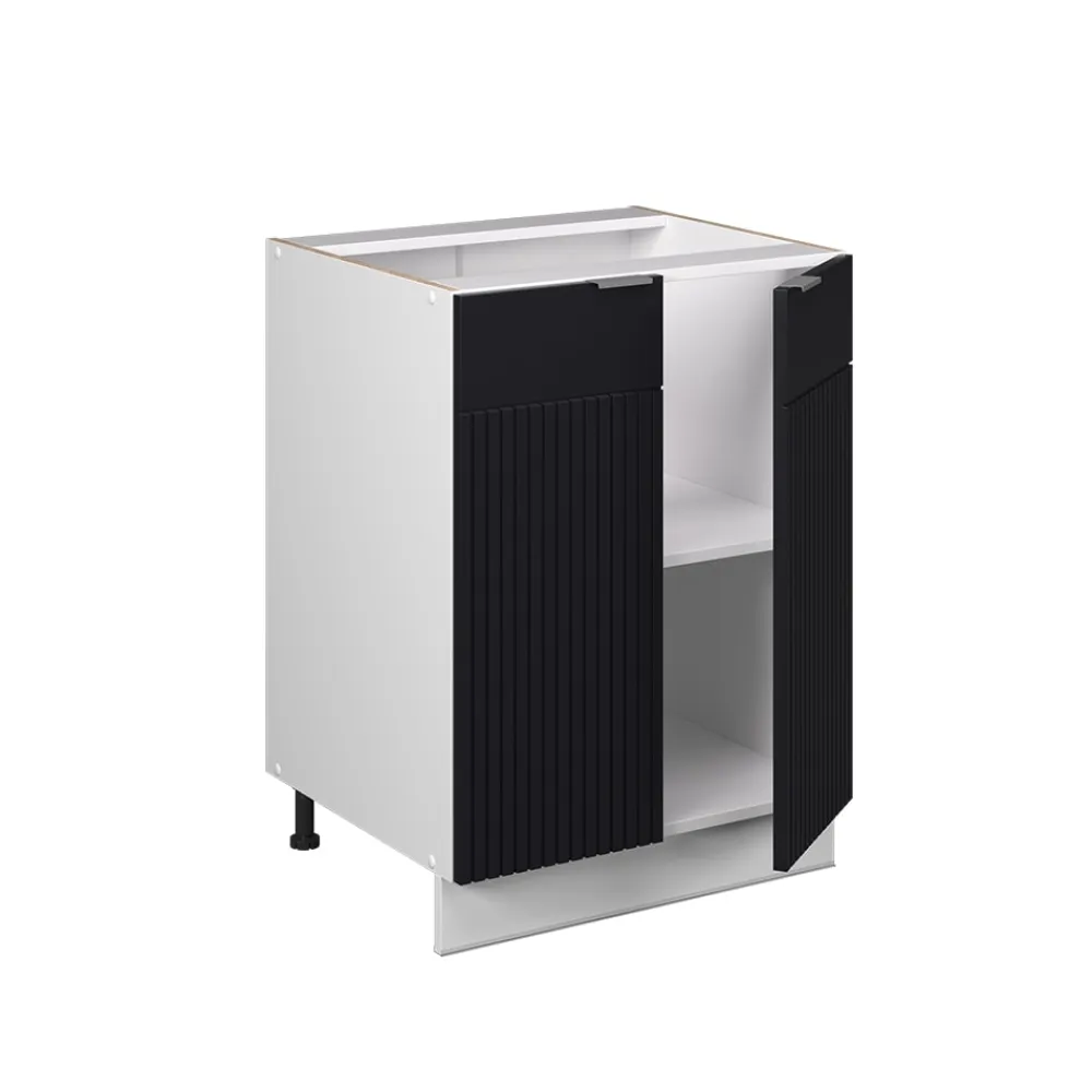 Unterschrank Fame-Line Weiß Schwarz gestreift 60 cm mit Arbeitsplatte Anthrazit ^ Vicco New