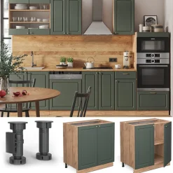 Unterschrank Küchenschrank Küchenmöbel Fame-Line Eiche Grün-Gold Landhaus 80 cm Küche Einbauküche Drehtür Einlegeboden Blende Küchenzeile ^ Vicco Best