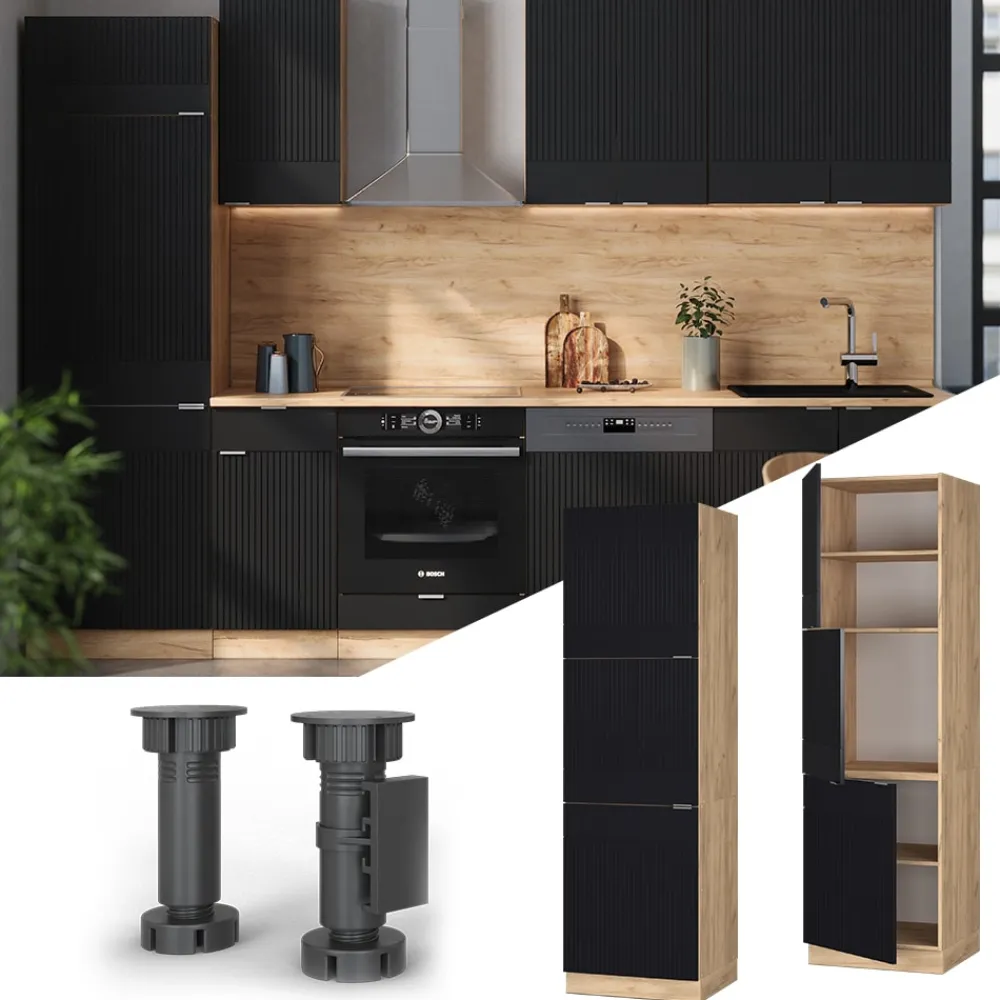 Vorratsschrank Fame-Line Eiche Schwarz gestreift 60 cm 3 Türen ^ Vicco New