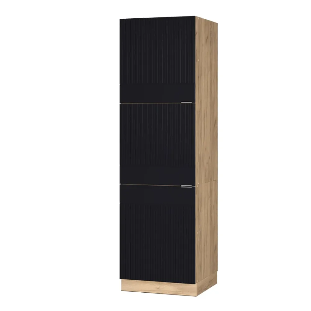 Vorratsschrank Fame-Line Eiche Schwarz gestreift 60 cm 3 Türen ^ Vicco New