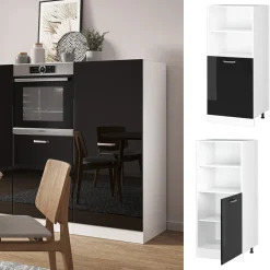 Vorratsschrank Küchenschrank R-Line Solid Weiß Schwarz 60 cm modern kleine Tür ^ Vicco Online