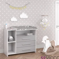 Wickelkommode OSKAR weiß grau Wickelregal Babymöbel Kommode Wickeltisch ^ Vicco New