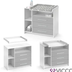 Wickelkommode OSKAR weiß grau Wickelregal Babymöbel Kommode Wickeltisch ^ Vicco New