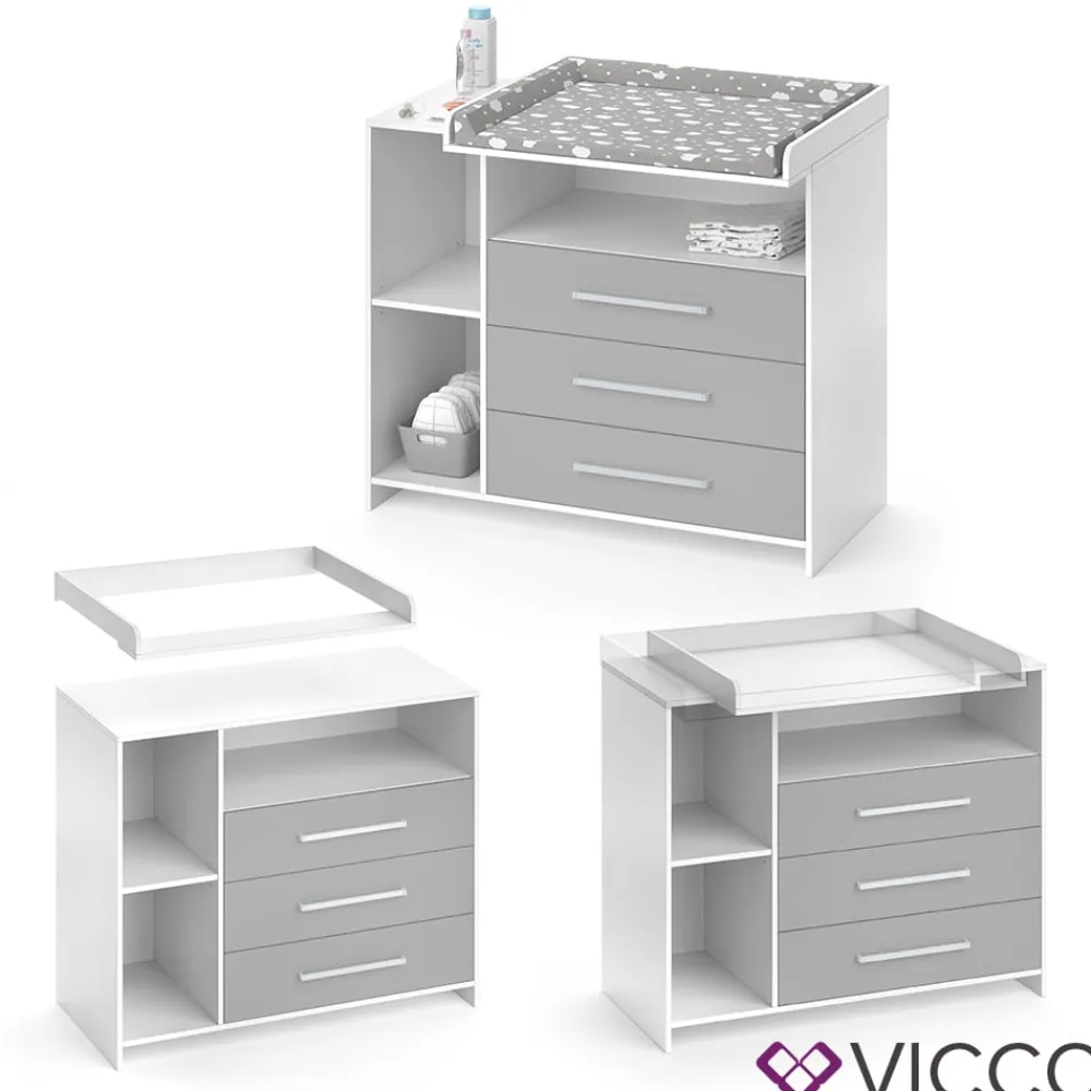 Wickelkommode OSKAR weiß grau Wickelregal Babymöbel Kommode Wickeltisch ^ Vicco New