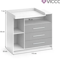 Wickelkommode OSKAR weiß grau Wickelregal Babymöbel Kommode Wickeltisch ^ Vicco New