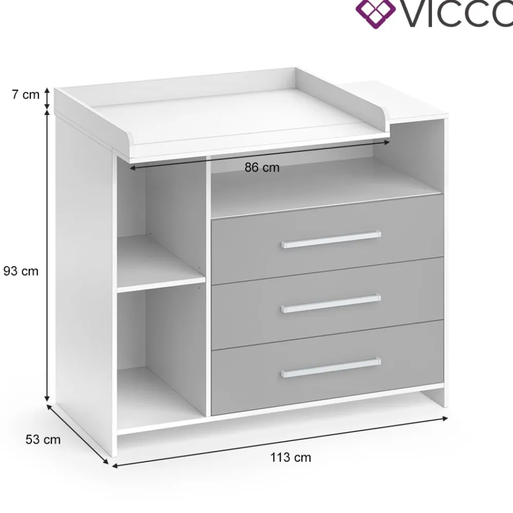 Wickelkommode OSKAR weiß grau Wickelregal Babymöbel Kommode Wickeltisch ^ Vicco New