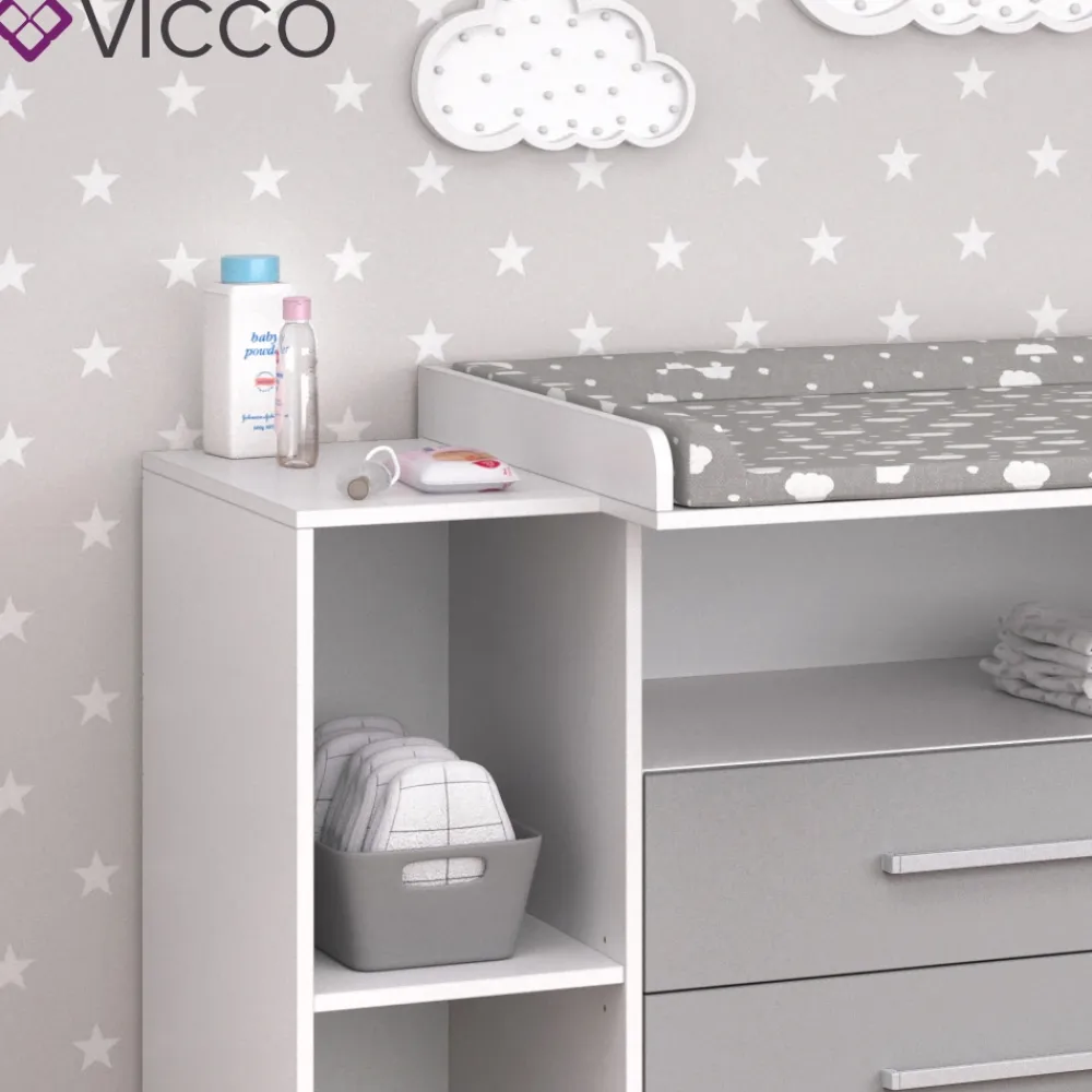 Wickelkommode OSKAR weiß grau Wickelregal Babymöbel Kommode Wickeltisch ^ Vicco New