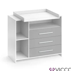 Wickelkommode OSKAR weiß grau Wickelregal Babymöbel Kommode Wickeltisch ^ Vicco New
