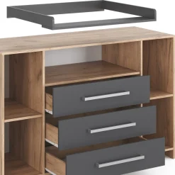 Vicco Wickelkommode Oskar XL 143 x 100 cm, Eiche Anthrazit, inkl. Wickelauflage