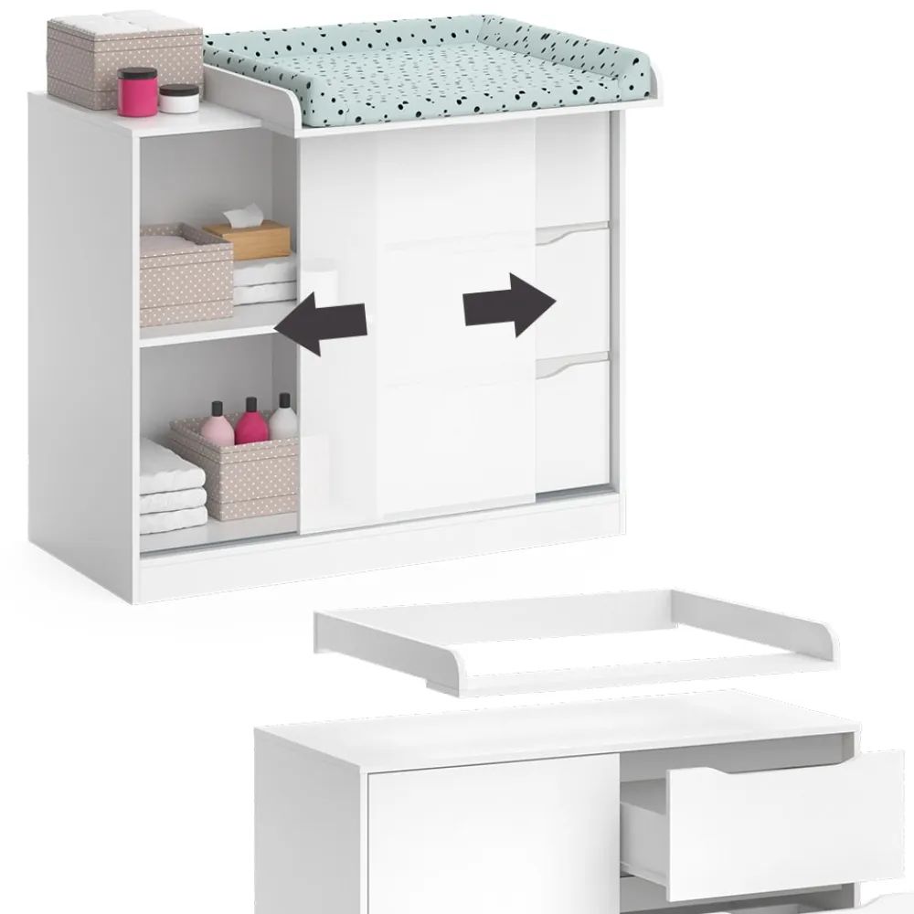 Wickelkommode Ruben 113 x 53 cm, Weiß, Wickeltisch inkl. Wickelauflage ^ Vicco Discount