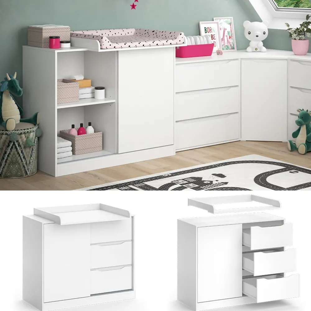 Wickelkommode Ruben 113 x 53 cm, Weiß, Wickeltisch inkl. Wickelauflage ^ Vicco Discount