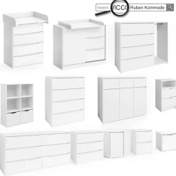 Wickelkommode Ruben 113 x 53 cm, Weiß, Wickeltisch inkl. Wickelauflage ^ Vicco Discount