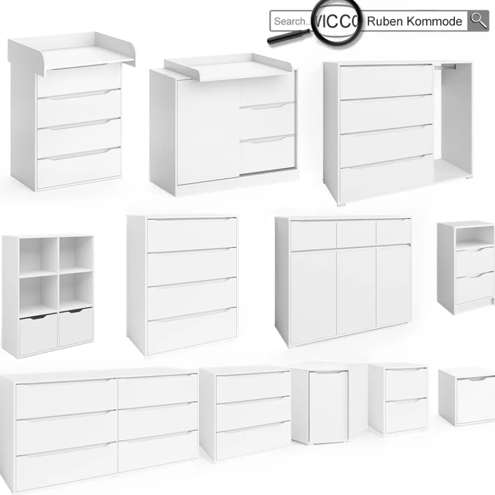 Wickelkommode Ruben 113 x 53 cm, Weiß, Wickeltisch inkl. Wickelauflage ^ Vicco Discount