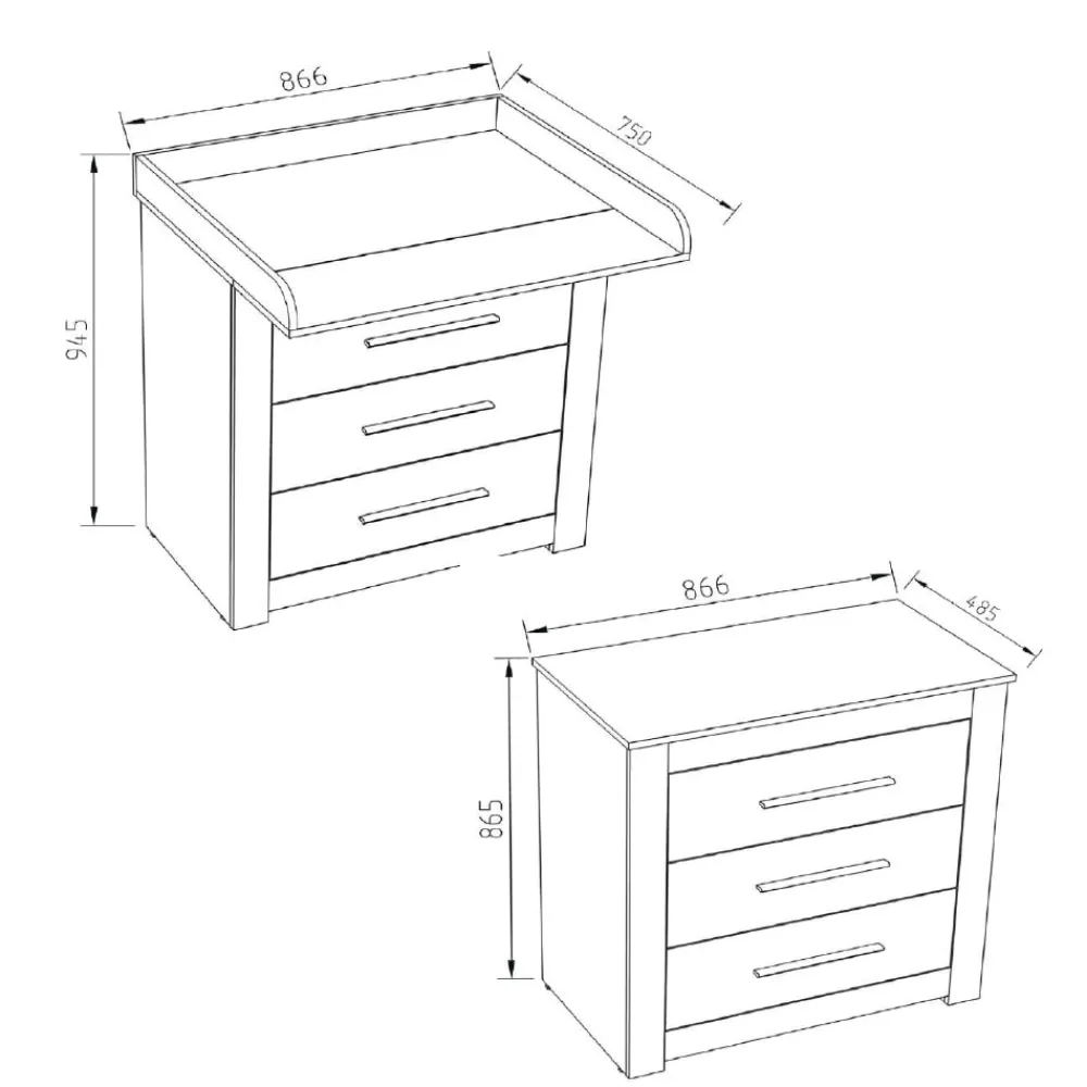 Wickeltisch MIRO Wickelkommode mit Aufsatz Wickelregal Kommode Schubladen ^ Vicco