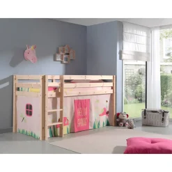 vipack Spielbett Pino, Kiefer massiv natur mit Vorhang - Dessin Spring Hot