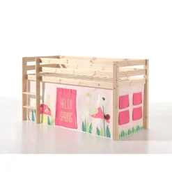 vipack Spielbett Pino, Kiefer massiv natur mit Vorhang - Dessin Spring Hot