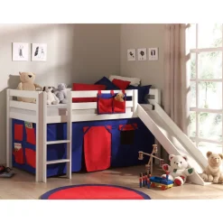 vipack Spielbett Pino mit Rutsche und Textilset "Domino", Kiefer massiv weiß lackiert New