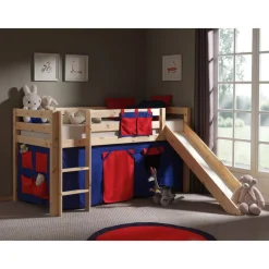 Spielbett Pino mit Rutsche und Textilset "Domino", Kiefer massiv natur lackiert ^ vipack Clearance