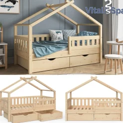 VitaliSpa Design Kinderbett 160x80 Babybett Jugendbett 2 Schubladen Lattenrost New