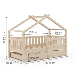 VitaliSpa Design Kinderbett 160x80 Babybett Hausbett Gästebett Lattenrost natur New