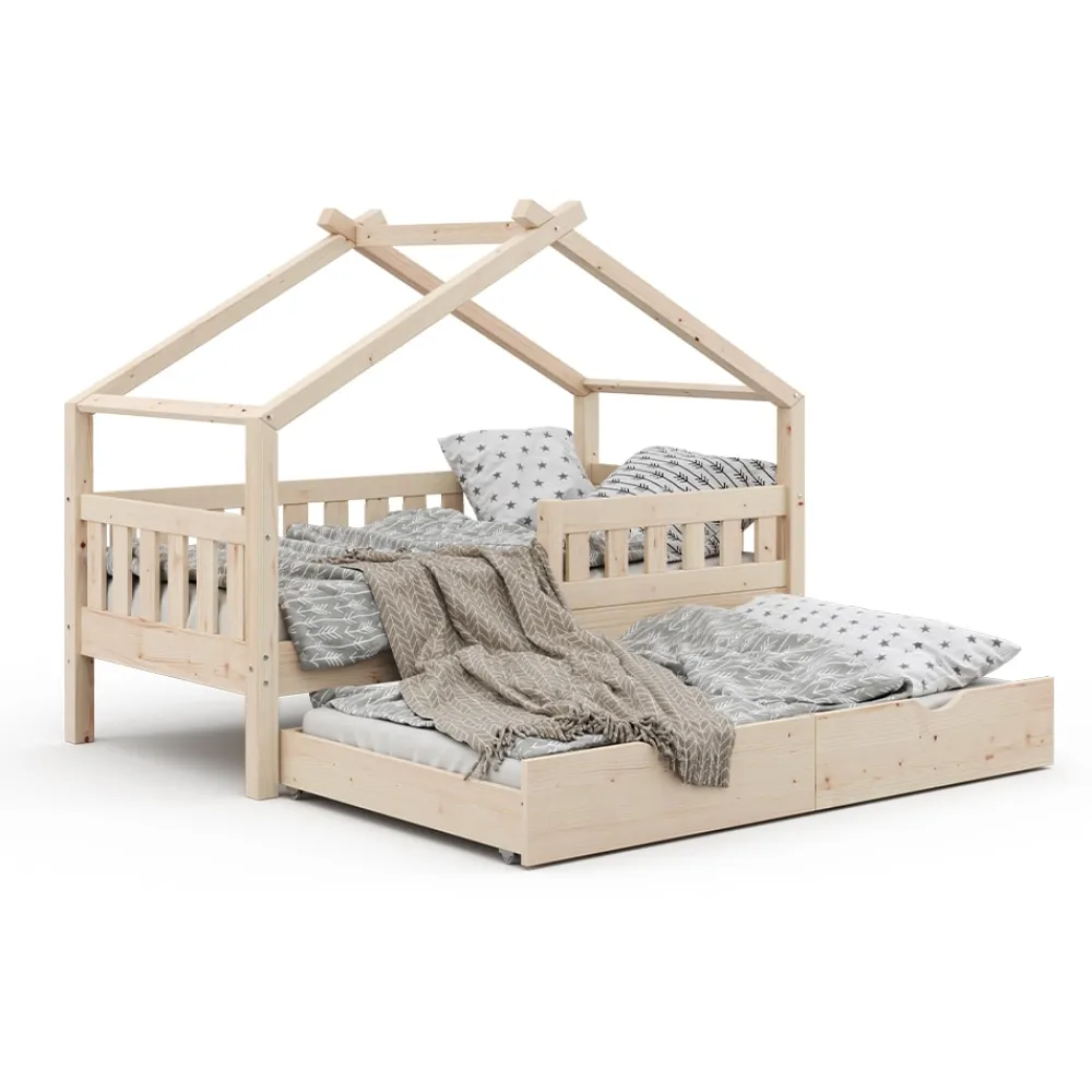 VitaliSpa Design Kinderbett 160x80 Babybett Hausbett Gästebett Lattenrost natur New
