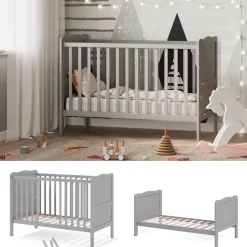 VitaliSpa Gitterbett Babybett Kinderbett Tobi Kombinationsbett umbaubar Weiß Clearance